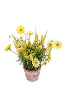 Bloemstuk margrietje h22cm geel