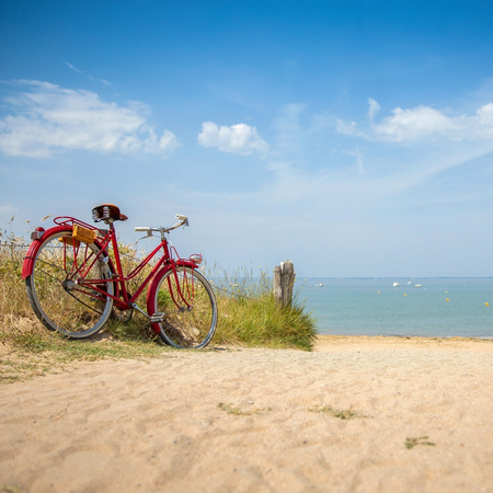 Buitencanvas 58x58cm fiets/strand