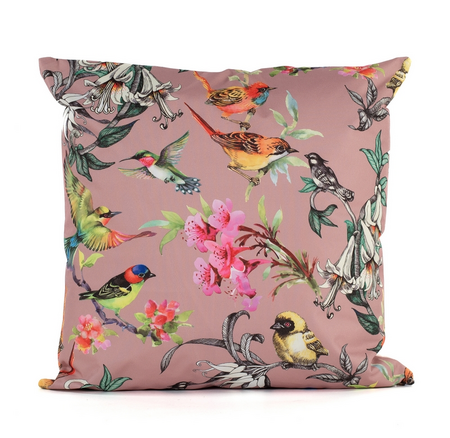 Buitenkussen l45b45cm vogel roze