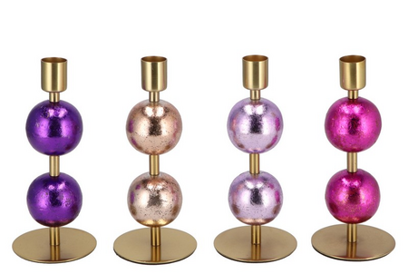 COSMO FOILED PRETTY PINK BALL CANDLE HOLDER ASS 7X7X18CM