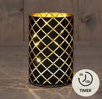 Cylinder glas 8 led d10h15cm zwart