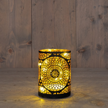 Cylinder glas circle led 12x9cm zw