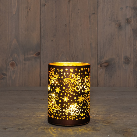 Cylinder glas led 12x9cm choco