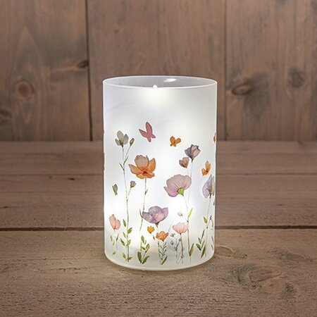 Cylinder glas met bloemprint led - afbeelding 1