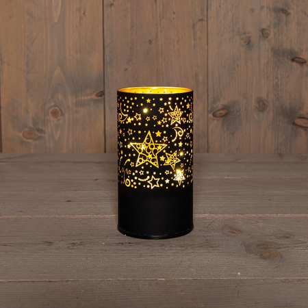 Cylinder glas stars draaiend zwart