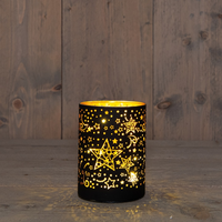 Cylinder glas stars led 12x9cm zw