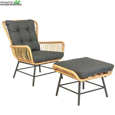 BUITEN Living Dex Loungestoel Voetenbank Wicker Aluminium Bamboo Antraciet | carlosluzardo.com.br