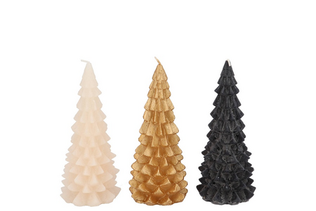 FROSTY BLACK MIX X-MAS TREE CANDLE 6X12CM per stuk