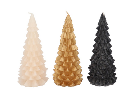 FROSTY BLACK MIX X-MAS TREE CANDLE 8X16CM per stuk