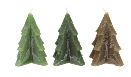 FROSTY GREEN MIX PINE TREE CANDLE 6X8CM per stuk
