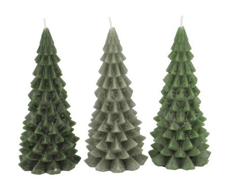 FROSTY MAJESTIC GREEN MIX X-MAS TREE CANDLE 8X16CM per stuk