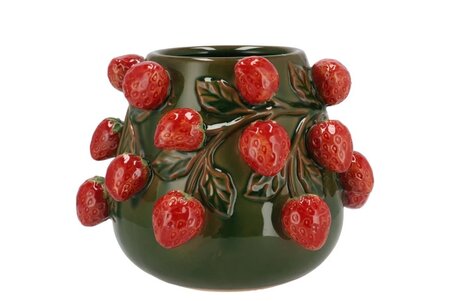 FRUIT STRAWBERRY GREEN POT 24X19CM