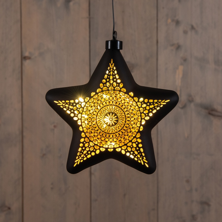 Hanger ster glas circle led 19cm zw