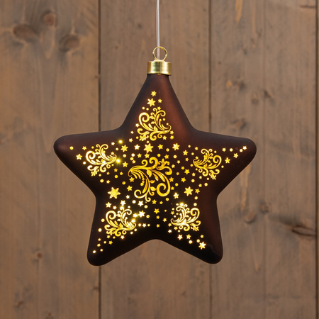 Hanger ster glas led 19cm choco