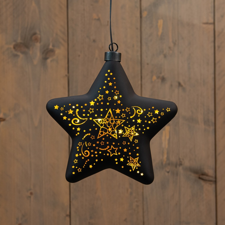 Hanger ster glas stars led 19cm zw