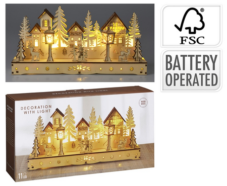 HOUTEN HUIS MET LED 30CM