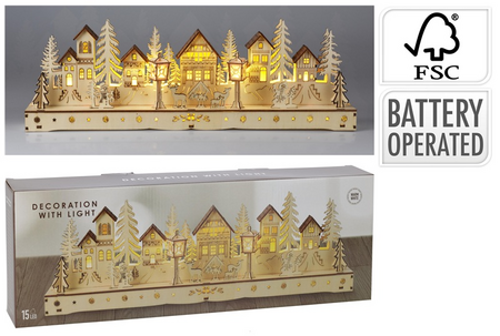 HOUTEN HUIS MET LED 45CM