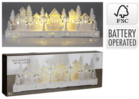 HOUTEN HUIS MET LED 45CM