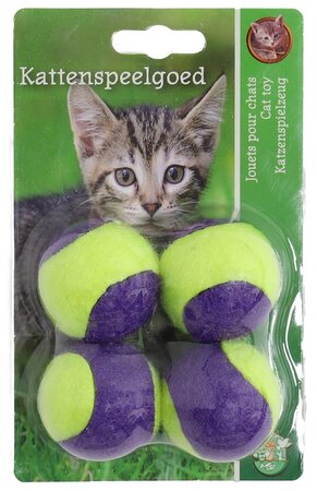 K.splg tennisbal 4cm paars/geel 4st