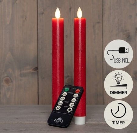 Kaars led oplaadbaar 10x7.5cm rood