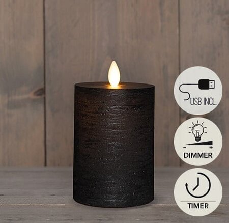 Kaars led oplaadbaar 12.5x7.5cm zw