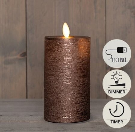 Kaars led oplaadbaar 15x7.5cm brns