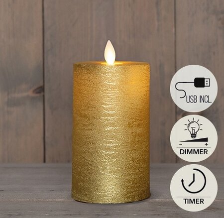Kaars led oplaadbaar 15x7.5cm goud