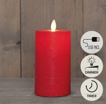 Kaars led oplaadbaar 15x7.5cm rood