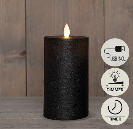 Kaars led oplaadbaar 15x7.5cm zwrt