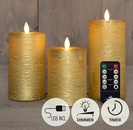 Kaars led oplaadbaar d7.5 goud s3