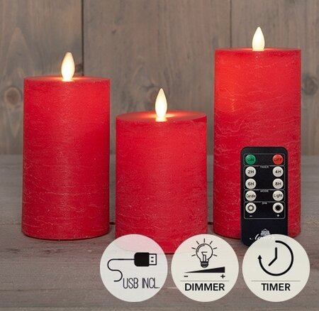 Kaars led oplaadbaar d7.5 rood s3