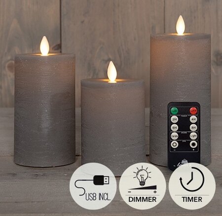 Kaars led oplaadbaar d7.5 taupe s3