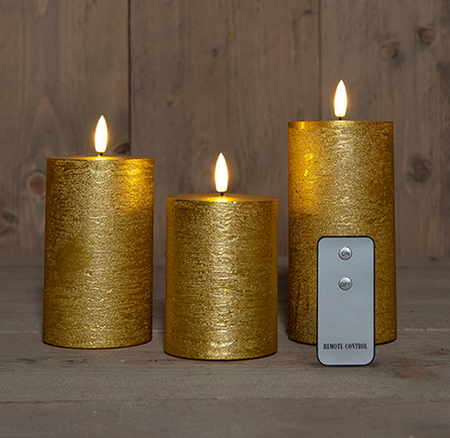 Kaars rustiek+3d vlam ab bo s3 goud