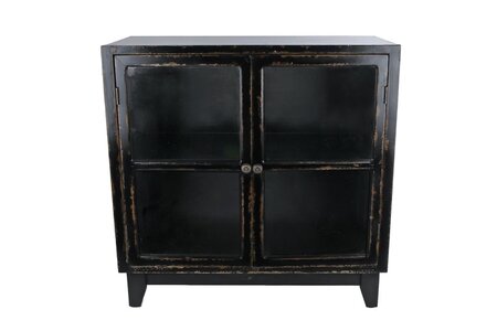 Kabinet zwart hout/glas l75b34h75cm