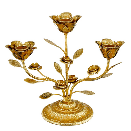 Kandelaar bloem l25.5b11h22cm goud