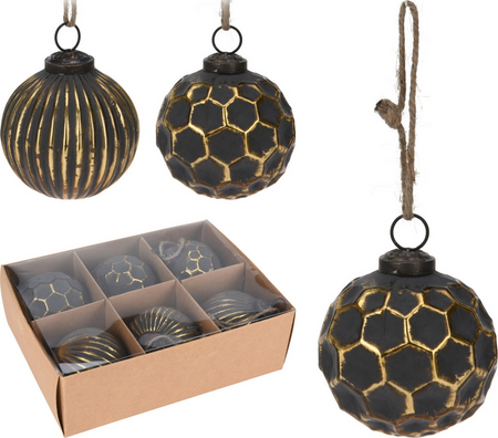 KERSTBAL 80MM ZWART GOUD 2ASS