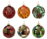 KERSTBAL GLAS 80MM BLOEM 6ASS