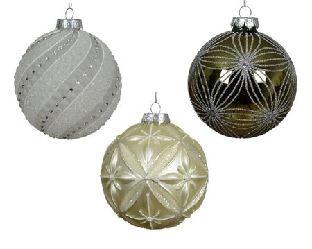 Kerstbal glas d10cm groen/wit a3