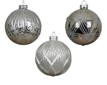 Kerstbal glas d10cm wit/zilver a3