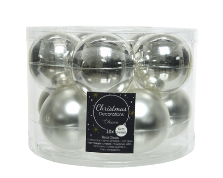 Kerstbal glas d6cm zilver 10st