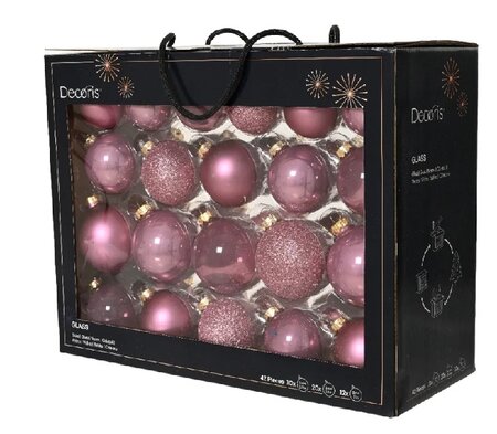 Kerstbal glas d7cm vintge roze 42st