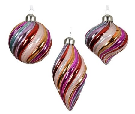 Kerstbal glas d8cm multi per stuk