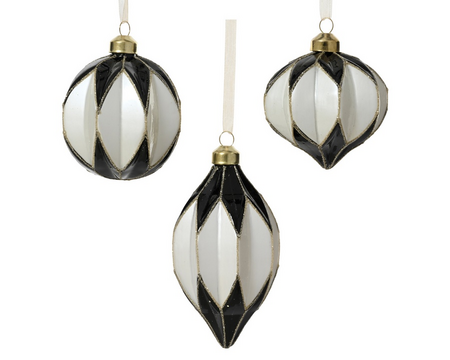 Kerstbal glas d8cm zwart/wit a3