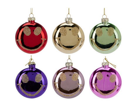 KERSTBAL PLAT SMILEY GLAS 88MM