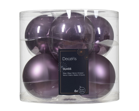 Kerstbalmix glas d8cm 6st klila