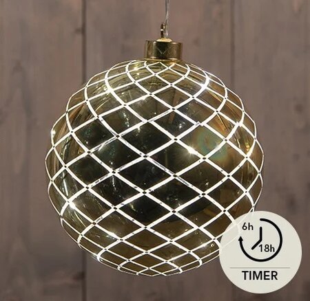 Kersthanger bal glas 12led d15cm gd