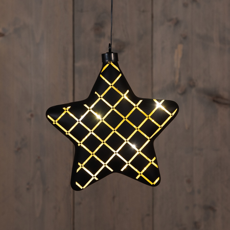 Kersthanger ster glas 10led 19cm zw