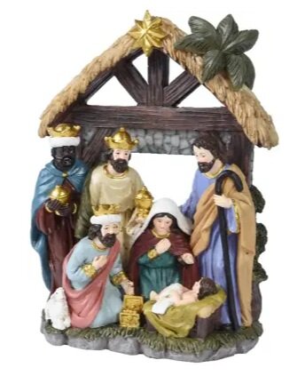 Kerststal poly 6 figuren l16b7h21cm
