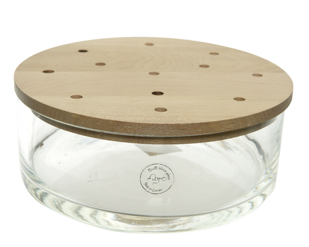 Kom glas hout deksel d25h9cm helder