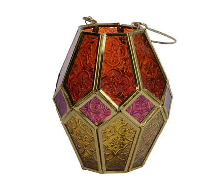 Lantaarn glas d15h12.5cm roze